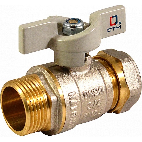 STM Кран шаровой латунь 26х3/4" Ру16 цанга/НР бабочка